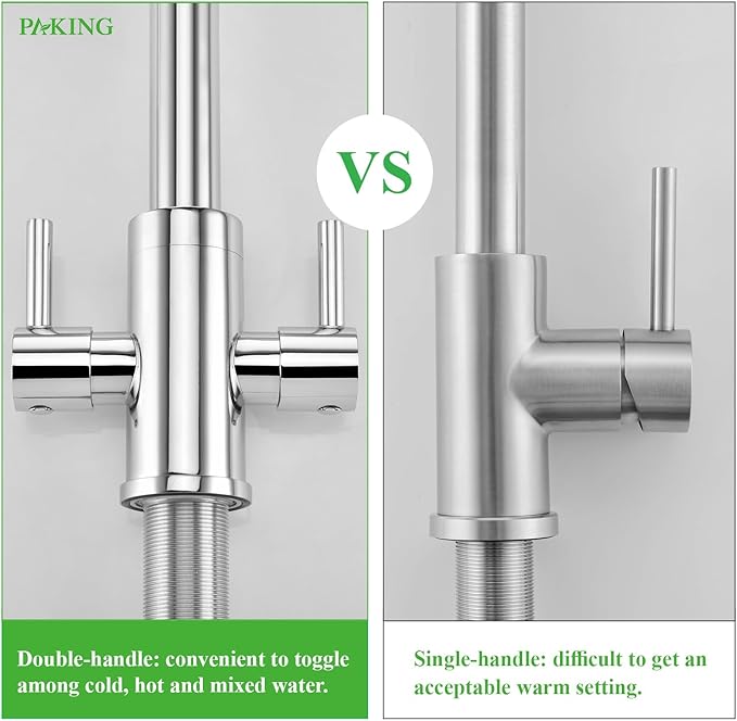 Kitchen Faucet, Two Handles Sink Faucet with Sprayer, Stainless Steel, Chrome, PB1049