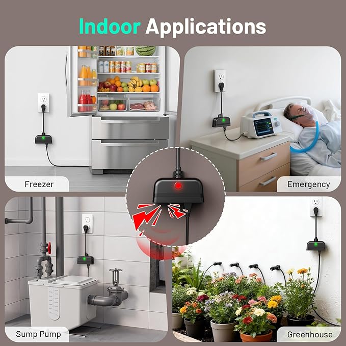 WiFi Power Failure Alarm Outdoor, Power Outlet Alarm with SmartLife App Alert for Indoor & Outdoor, 110dB Power Outage Detector for Freezer, Sump Pump, Auto Drip Irrigation, Greenhouse, Pond Pump