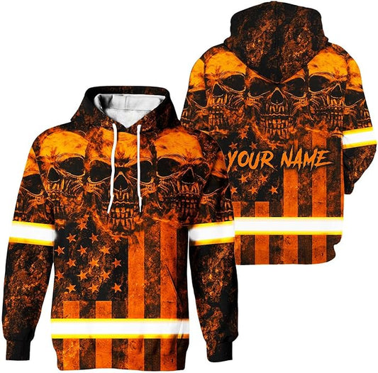 Color US Flag High Visibility Hoodie for Men Women Reflective Tapes Safety Workwear for Worker Runner Patriotic