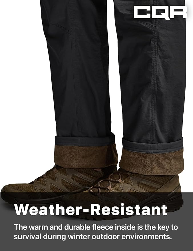 CQR Men's Winter Fleece Lined Pants, Water-Resistant Outdoor Stretch Work Pants, Windproof Casual Pants with Pockets