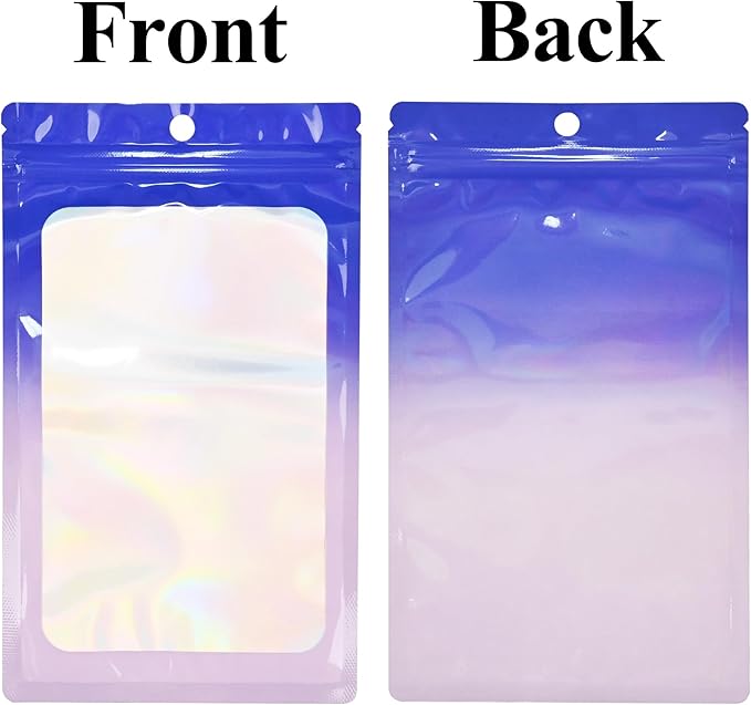 100 Pack Resealable Plastic Bags for Food Storage, Zipper Bags with Clear Front Window, Packaging Pouch for Small Business (Purple & Blue, 6.3x9.5 inch)
