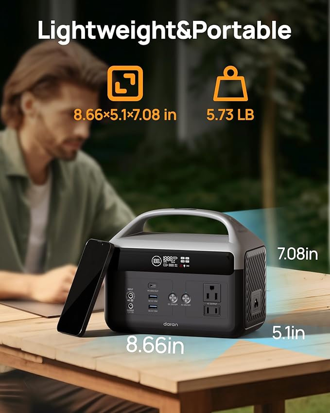 Portable Power Station with Foldable Solar Panels 40w, DaranEner 300w Lifepo4 Battery 60W USB-C Pd, 192Wh Fast Recharge Home Backup Power Bank, Lightweight Solar Generator for Camping, Outdoor Travel