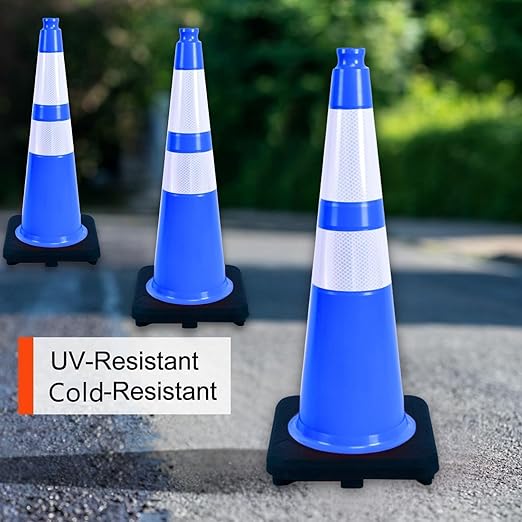 BESEA 8PACK 28 inch Traffic Safety Cones Blue Road Parking Cones 28" Heavy Duty Construction Cone Structurally Stable for Traffic Control at Public Place(8PCS)