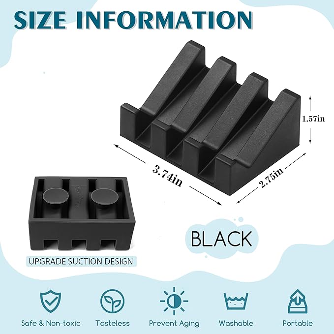 Silicone Soap Dish with Drain, Upgrade Double Suction Cups at The Bottom for Anti-Slip and Stability, Soap Dish Shower Waterfall Bar Soap Holder Tray with Drain Soap Holder (2, Black)