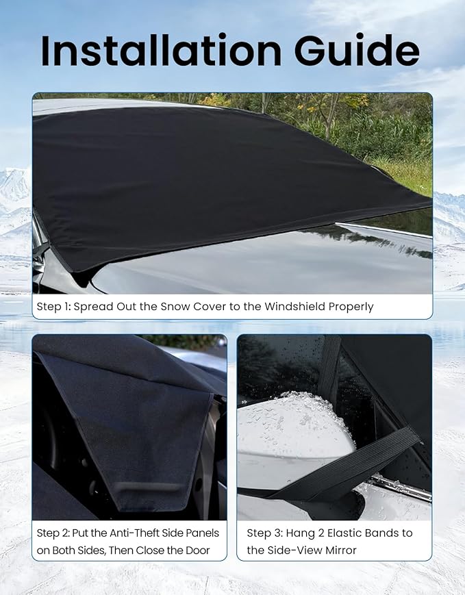 Windshield Cover for Ice and Snow | Heavy Duty 600D Oxford Fabric | Windshield Protector for Cars, SUVs, Trucks | Secure Fit Waterproof Frost Cover | Winter Car Accessories | 69"x42"