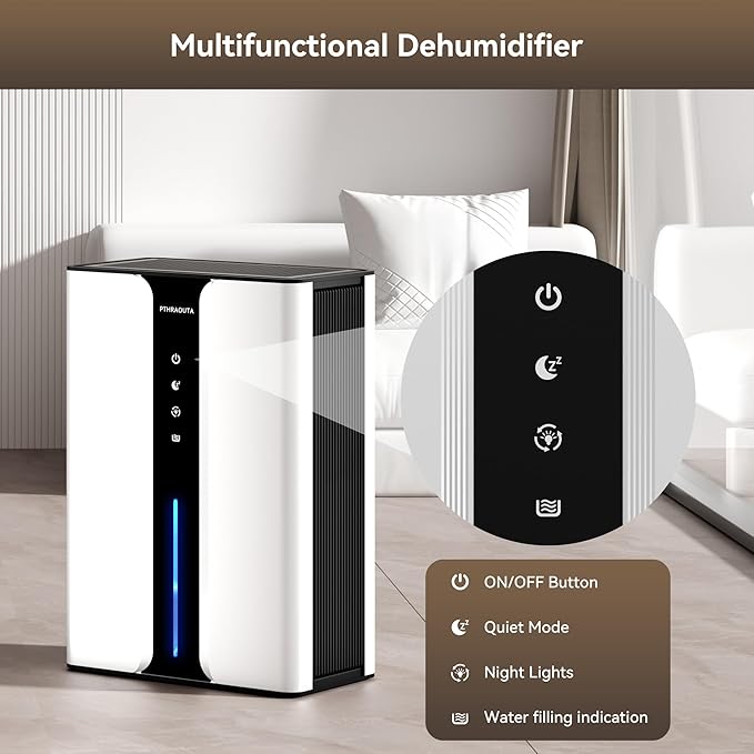 95oz Home Dehumidifier, (950 sq.ft) Quiet dehumidifier for Bedroom Bathroom with Drain Hose, with Air Reusable Filter Indoor deshumidificador for Basement RV Closet