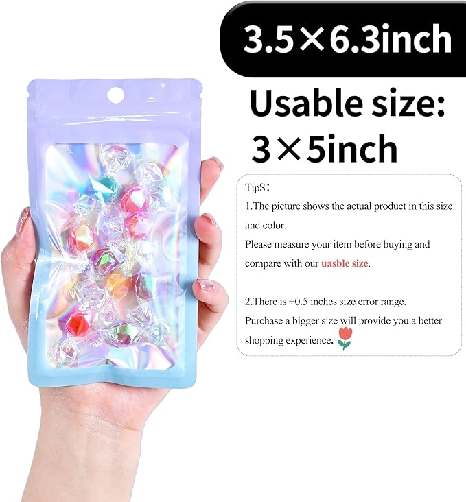 100 Pack Resealable Plastic Bags for Food Storage, Zipper Bags with Clear Front Window, Packaging Pouch for Small Business (Pink & Blue, 3.5x6.3 inch)