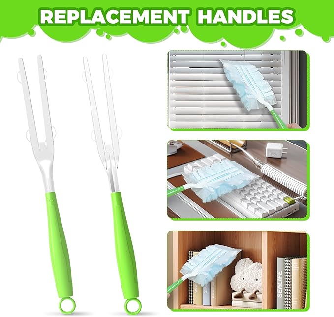 10PCS Duster Refills Folding Handles Set Compatible with Swiffer Dusters,Disposable Static Dust Removal Brush Handle for Dusting Electronics,Furniture,Blinds,Ceiling Fans (10, Green)