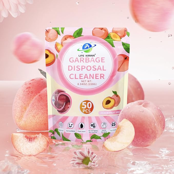 Garbage Disposer Freshener,Peach Scented Sink Disposal Odor Eliminator,50 Count Peach Scented Deodorizer Drops,Kitchen Sink Freshener Pods