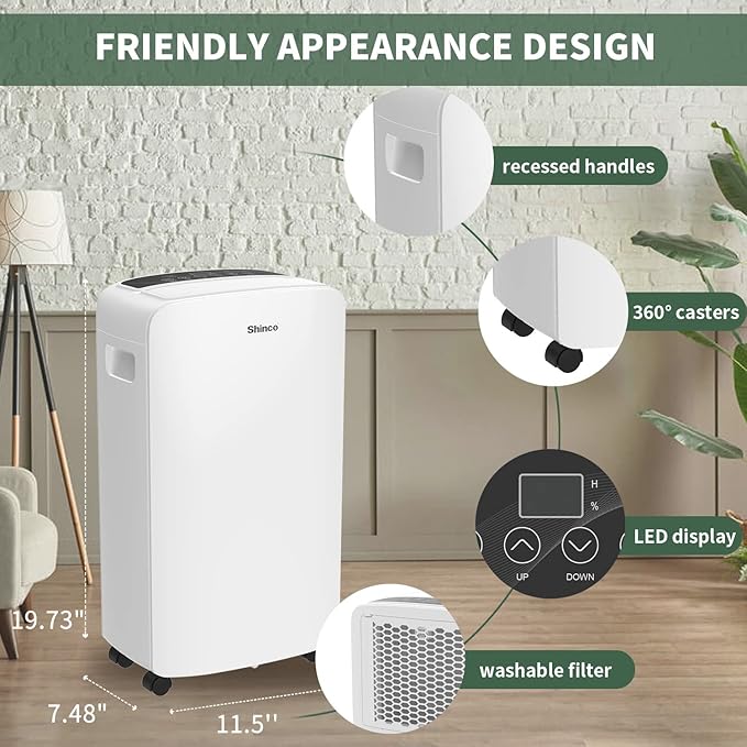 Shinco 40 Pints Dehumidifier for Home and Basements, 2000 Sq.Ft Dehumidifiers with Drain Hose, Auto or Manual Drainage, Auto Defrost, Quietly Remove Moisture, Intelligent Humidity Control, 24HR Timer