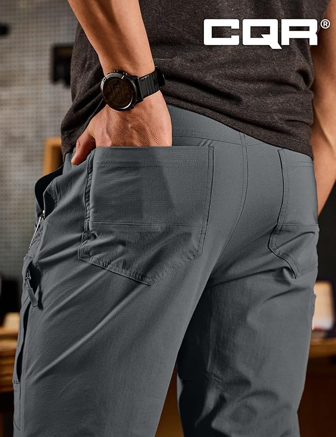 CQR Men's Vent Stretch Pants, Quick Dry Lightweight Casual Cargo Pants, Water Resistant Straight-Fit Utility Work Pants