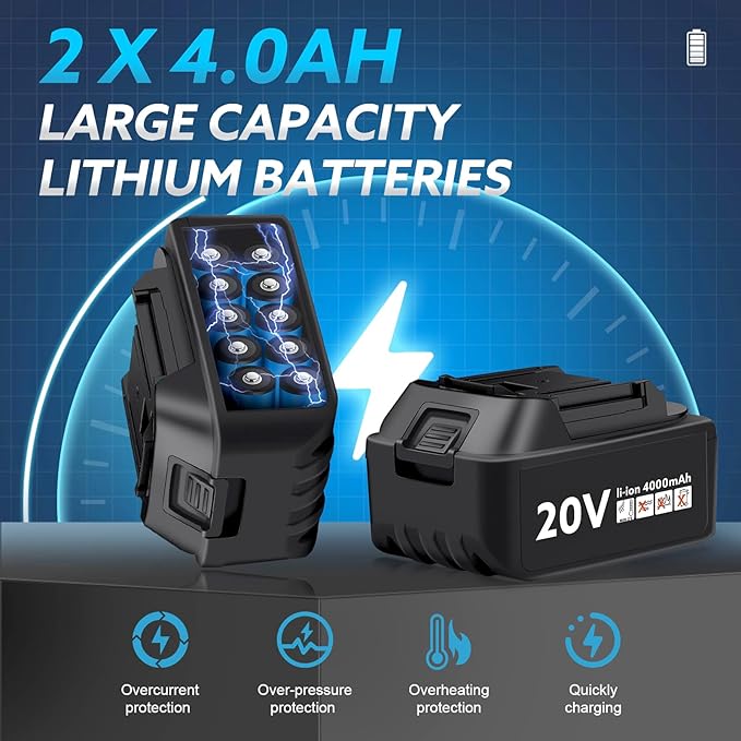 Cordless Impact Wrench 1/2 Inch - 600N.m Battery Powered High Torque Impact Gun with 2 Packs 4.0Ah Batteries, Electric Impact Driver/Drill for Auto Repair, Home DIYers and Mechanics