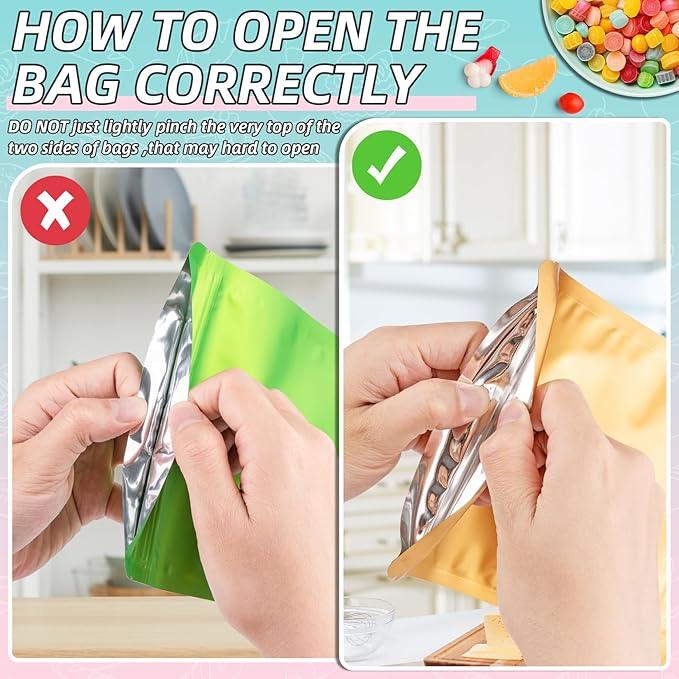 FUNFERY 3.5x5.1 inch Stand Up Mylar Resealable Bags for Food Storage,Smell Proof Foil Pouch,Food Packaging Sealable Bags,Mylar Zipper Bag for Jerky,Candy,Cereal,Coffee, Cards,Green,50 Pack