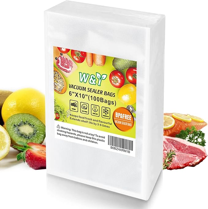 W&Y W&Y 100 Single-Ply Vacuum Sealer Bags (6"x10" Quart) – Pre-Separated, Commercial Grade, BPA Free for Food Storage, Sous Vide & Meal Prep – 1 Pack (100 Count)