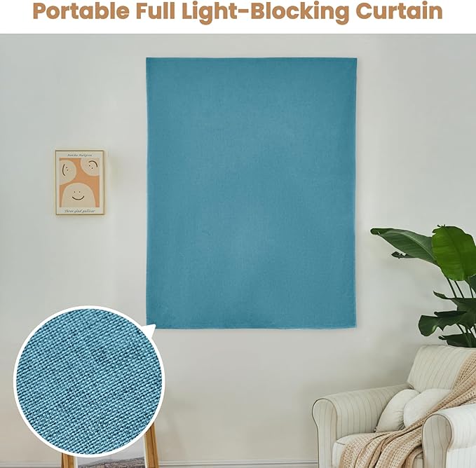 100% Blackout Curtain,Adhesive Curtain,Black Out Window Cover No Drilling Travel Kit,Perfect for Media Rooms, Dormitories and Renters (Stone Blue - W46 × L60 in)