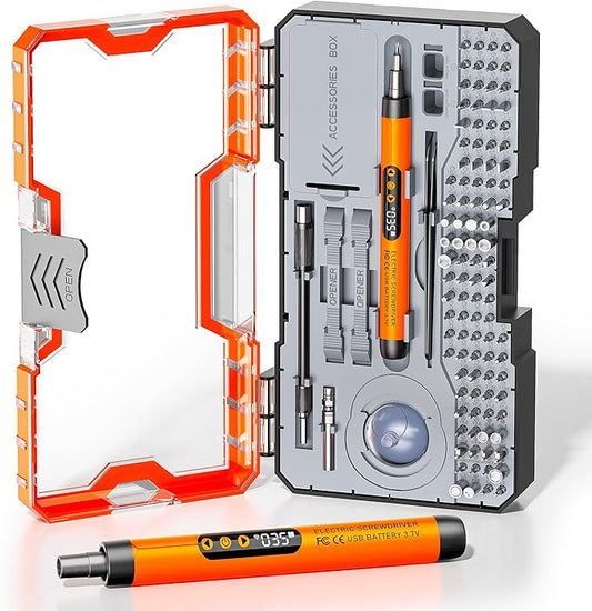Mini Electric Screwdriver Set 120-IN-1: UnaMela Small Electric Screwdriver Cordless - 120 Precision Bits, LED Light, Magnetic Power Screwdriver Repair Tool Kit for PC RC Electronics