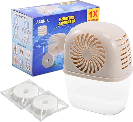 Humidity Absorber with 2 Pack Moisture Absorber Refills Tablets, 15.9oz- 7"H × 5.5"W Mini Dehumidifier,Bathroom Moisture Absorber – Prevents Excess Moisture And Fragrance Free