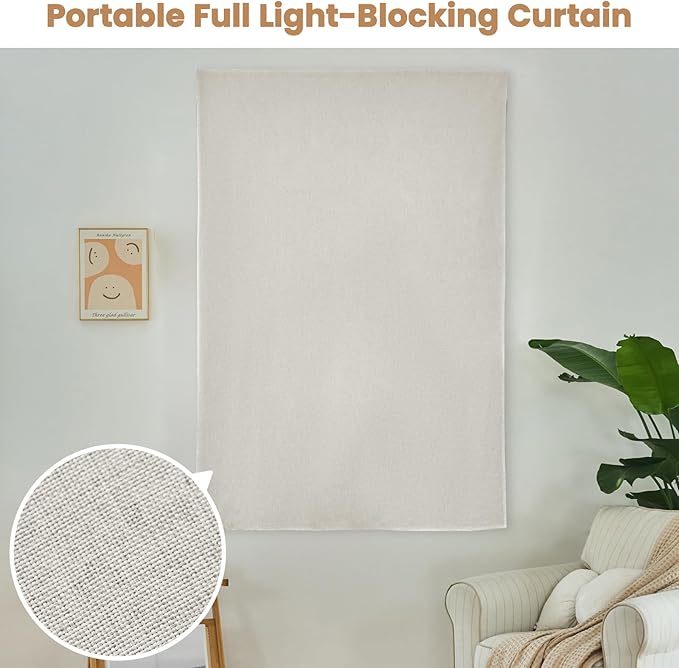 Adhesive Curtain,100% Blackout Curtains, No Drilling, Suitable for Multi-Scenes Privacy Protection (Light Beige - W46 × L72 in)