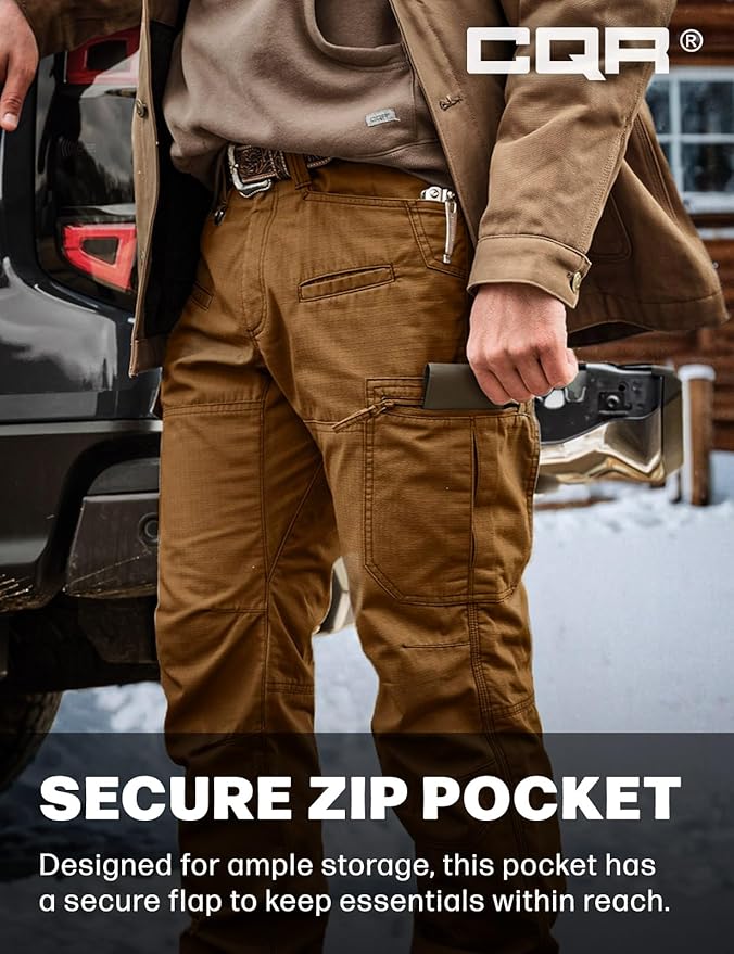 CQR Men's Winter Tactical Cargo Pants, Thermal Fleece Lined Outdoor Snow Ski Hiking Work