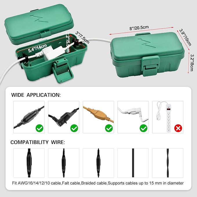 Hrensaw 3PCS Small Weatherproof Electrical Connection Box(Inner 5.5x3x2.2inch),Outdoor Electrical Box,Waterproof Extension Cord Covers for Plug, Extension Cables, Holiday Lights,Green