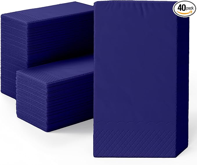 Navy Dinner Napkins Disposable 8" x 4" Folded - 40 Pcs 2 Ply Navy Napkins Disposable Paper Guest Towels for Bathrooms, Dinners, Everyday Parties & Party Supplies