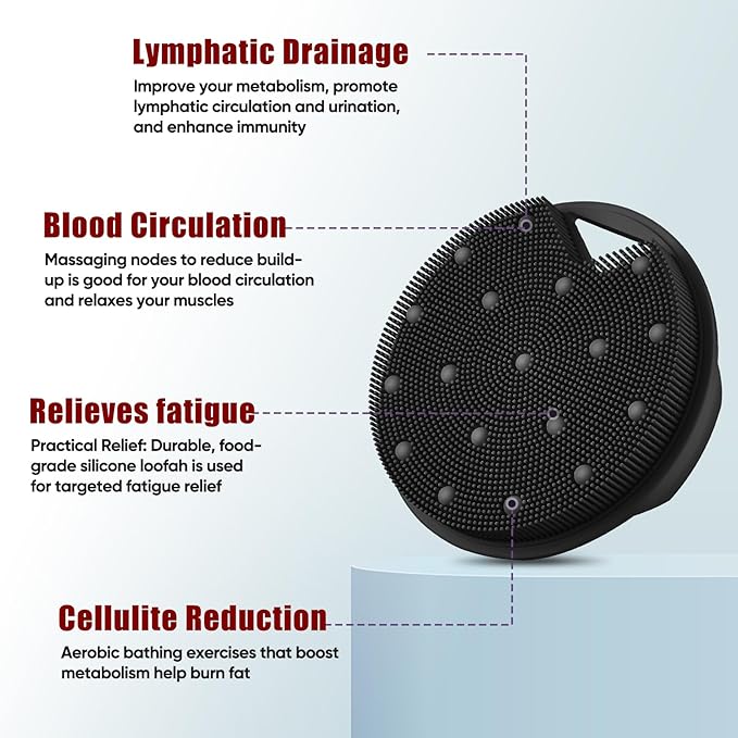 Anti Zinc Infused-Silicone Body Scrubber – Lymphatic Brush Exfoliating Body Scrubber for Shower Body,with Stiff and Soft Bristles for Anti-Puffiness,Blood Circulation - Black