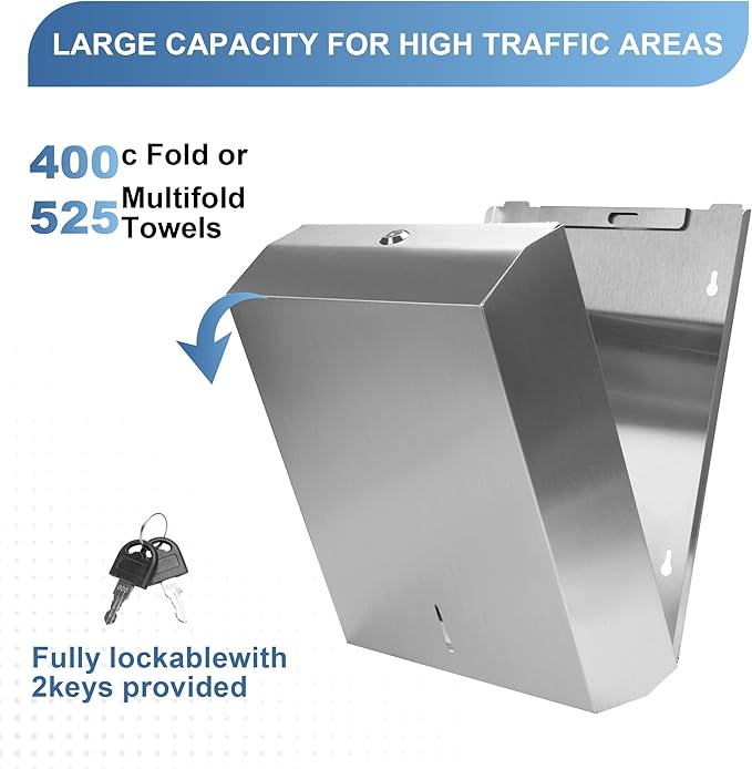 Paper Towel Dispenser Wall Mount Commercial, Fingerprint -Proof Paper Towel Holder for c-fold/Multi-fold/Tri-fold, Touchless Hand Towel Dispenser with Lock