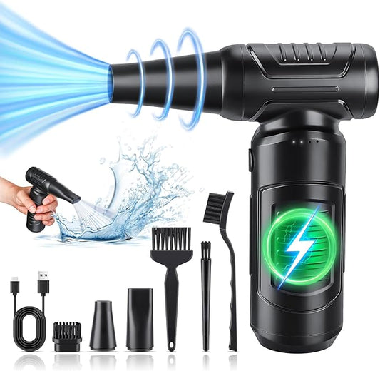 Compressed Air Duster, 180000RPM High-speed 3 Gear Electric Air Duster, 8000mAh Rechargeable Cordless Air Blower Portable Jet Dry Blower for Computer Keyboard Car. Replace Compressed Air Can (Black)