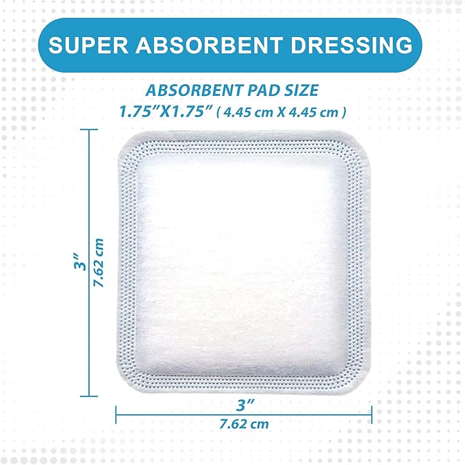 MedVance Super Absorbent Dressing, Non-Adhesive Pads for Wound Care, Pressure Ulcers & 1st/2nd Degree Burns, Superior Moisture Absorption, Box of 5 Dressings (3"x3" Bandage, 1.75"x1.75" Absorbent Pad)