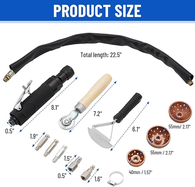 Air Tire Repair Polish Patch Tools, Include 2500rpm Low Speed Air Tire Buffer Tire Inner Liner Scrapper Patch Roller Tungsten Steel Buffing Wheel