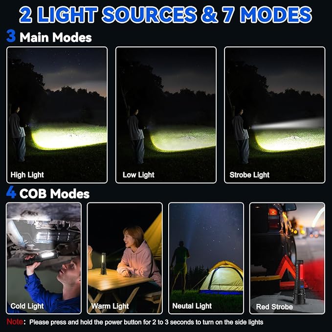 3Pack Rechargeable Flashlights, 7Mode Flashlights High Lumens, Super Bright LED Flashlight, Adjustable Tactical Flash Light, High Powered Flash Light, Handheld Flashlight for Home Emergency Camping
