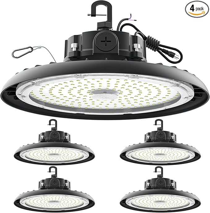 High Bay Lights LED UFO Light 240W LED Shop Lights 6000K IP65 Commercial Bay Lighting Fixture 43200 LM Super Bright, 5ft Cable Plug & Play for Warehouse Factory Garage Workshop Barn 4 Pack