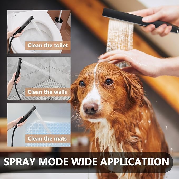 Shower Faucet Set Rainfall Shower System with Square Showerhead and Handle Set Fixture with 2 in 1 Function Handheld Sprayer Wall Mounted Trim Repair Kit Rough-in Valve 12 Inch Matte Black
