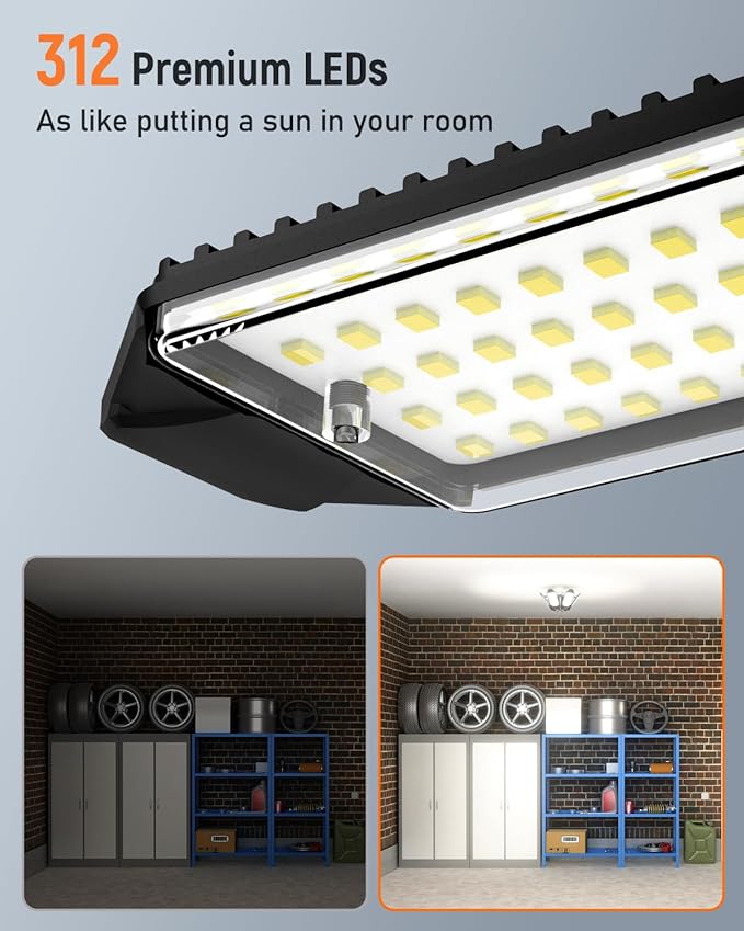 Adiding LED Garage Ceiling Light -10000Lm Deformable Ultra Bright Screw in LED Basement Lights 6500K 6 Adjustable Panels Shop Light fit for E26 E27 Bulb Socket for Workshop Storage Attic Utility Bay