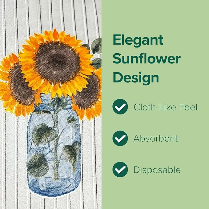 SimuLinen Decorative Sunflower Disposable Bathroom Guest Towels - Cloth-Like, Single-Use, Linen Feel Paper Towels, 12x17", 500ct (Made in Germany)