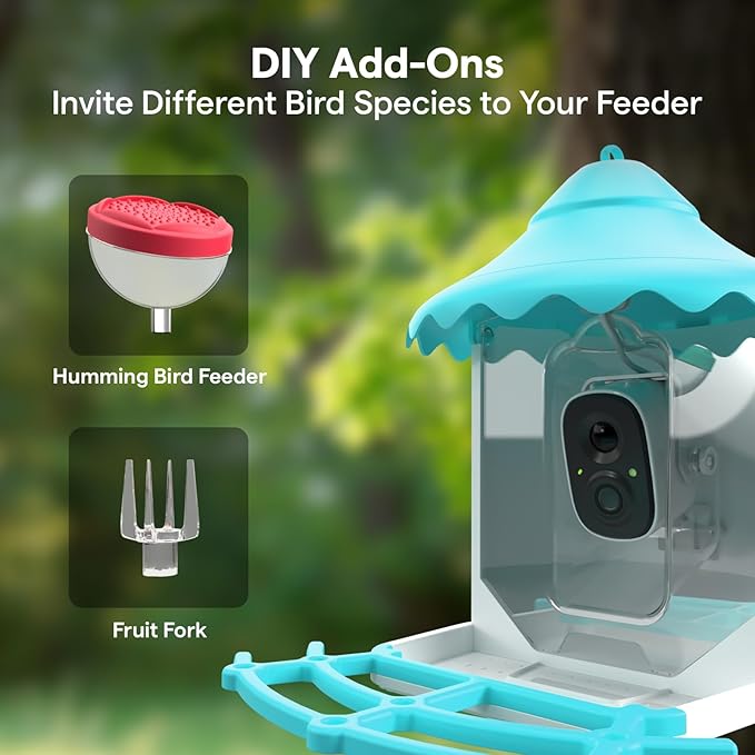 BirdsView Solar Powered Bird Feeder with 2K Ai Camera, Hummingbird Feeder, Bird House Camera, Live Alerts & Species Recognition – Gift for Bird Lovers