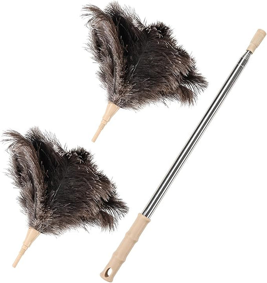 Ostrich Feather Duster 27-94Inch Retractable Fluffy Natural Detachable Ostrich Feather Duster Used for Household Cleaning and High-Altitude Cleaning (2PCS)
