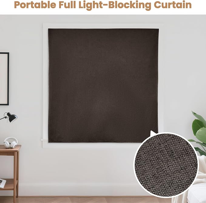 JILROIN Self Adhesive Curtains,100% Blackout Window Cover,No Drilling,Easy to Install,Provides Privacy Protection for Bedrooms (Dark Coffee - W60 × L60 in)