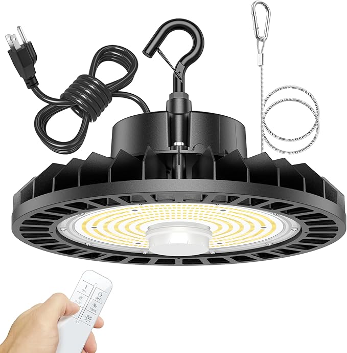 150W UFO LED High Bay Light Dimmable with Remote Control 22500lm 5000K UFO ETL DLC Listed High Bay LED Shop Lights for Warehouse Garage AC 100-277V