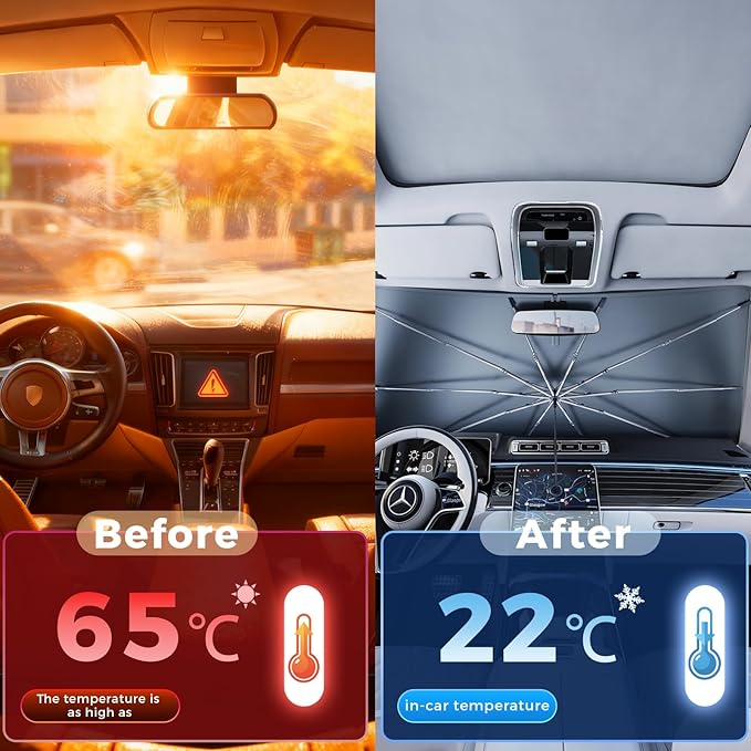 Custom Car Windshield Sun Shade, Design Your Own Image or Text, Keeps Vehicle Cool, Personalized Foldable Front Window Visor Reflective UV Protector Aluminum Foil Sunshield