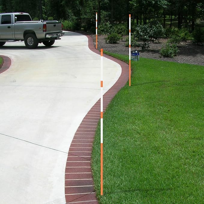 FiberMarker Snow Markers 60-Inch, 1/4-Inch Diameter Reflective Snow Poles 50pack, Orange Hollow with 3pc 7" Reflective Tapes