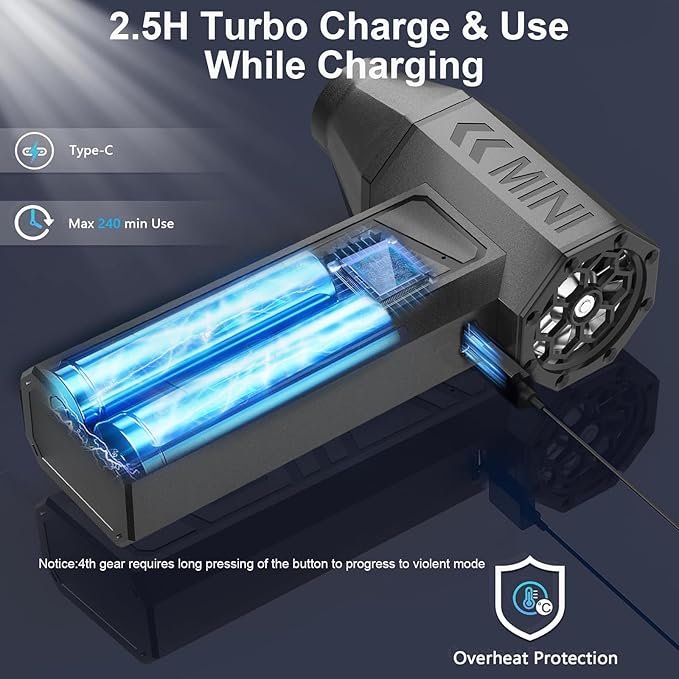 LEEPEE X3 Cordless Air Duster 130,000RPM High-Speed Mini Blower, 4-Gear Adjustable Power Turbo Jet Fan, Portable Dust Blower for Cleaning Electronics, Cars, Homes, and Outdoor Spaces
