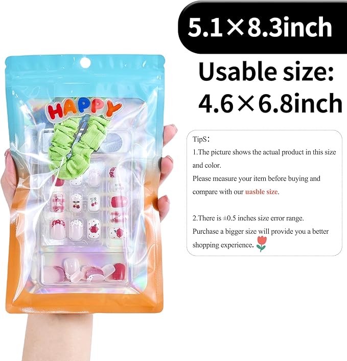 100 Pack Resealable Plastic Bags for Food Storage, Zipper Bags with Clear Front Window, Packaging Pouch for Small Business (Green & Orange, 5.1x8.3 inch)