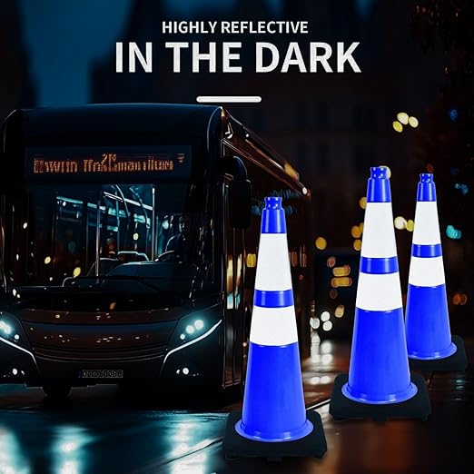 BESEA 8PACK 28 inch Traffic Safety Cones Blue Road Parking Cones 28" Heavy Duty Construction Cone Structurally Stable for Traffic Control at Public Place(8PCS)
