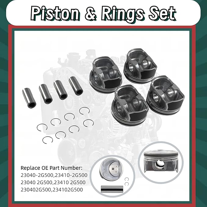 G4KJ 2.4L Engine Rebuild Overhaul Gasket Kit & Pistons Replacement Fit for Hyundai KIA Optima Tucson Sorento Sportage 2011-2020 GDI 23410-2G500 21020-25120
