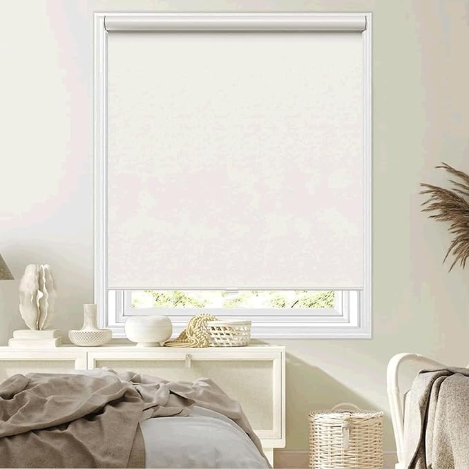 Cordless Roller Shades Blackout Blinds for Windows Room Darkening Rolled Up Shades with Spring System, UV Protection Window Shades Door Blinds for Home and Office (White, 32" W x 72" H)