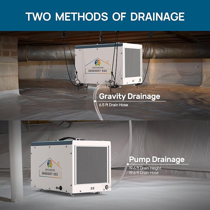 ARGENDON Commercial Dehumidifiers with Pump and Drain Hose for Crawlspace, Basement, 120 PPD Crawl Space Dehumidifier for Large Spaces, Job Site, Auto Defrost, 5-Year Limited Warranty
