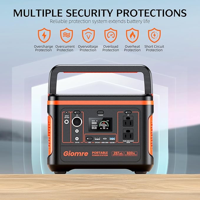 Portable Power Station, 297Wh Backup Lithium Battery Generator with 600W AC Output and 120W Fast Charging, Solar Generator for Outdoors Camping, Travel Emergency, Home Blackout