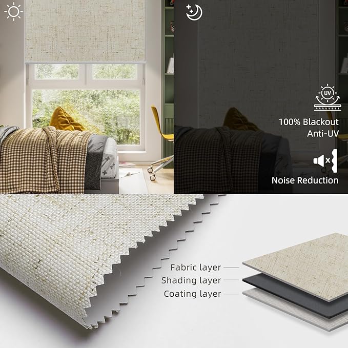 SmartWings Motorized Blinds Shades for Windows Remote Control Smart Blind Shade Work with Homekit Z-Wave Alexa Automatic Roller Shade Blackout Electric Blind Custom up 110" W X 130" H (Linen Stone)