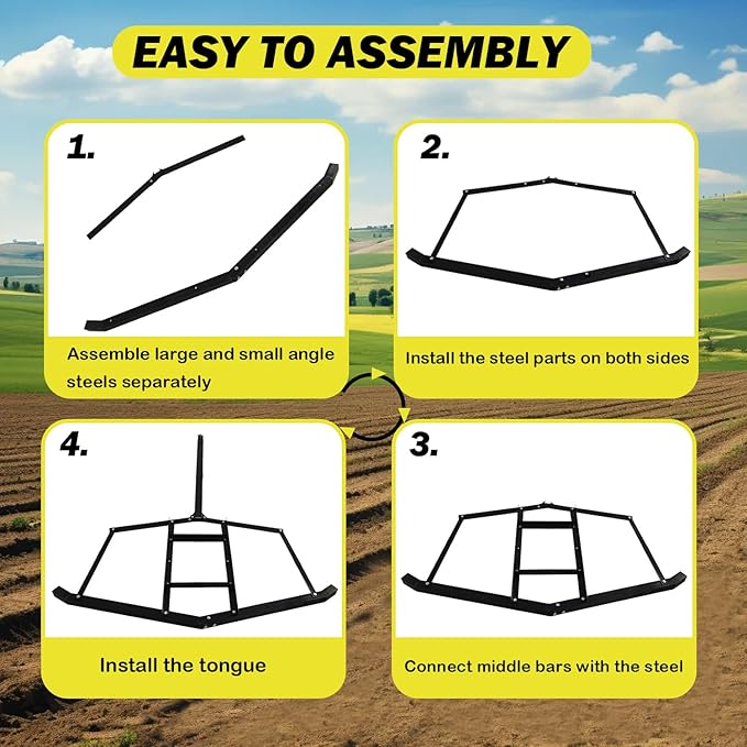 Driveway Drag, 74" Heavy Duty Steel Driveway Drag Harrow with Pin-Style Hitch, Tow Behind Grader for ATV, UTV, Garden Lawn Tractors – Adjustable Bars for Efficient Driveway and Lawn Maintenance